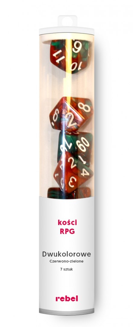 Komplet kości REBEL RPG - Dwukolorowe - Czerwono-zielone Komplet kości REBEL RPG - Dwukolorowe - Czerwono-zielone