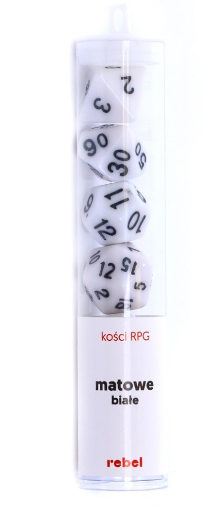 Komplet kości REBEL RPG - Matowe - Białe Komplet kości REBEL RPG - Matowe - Białe