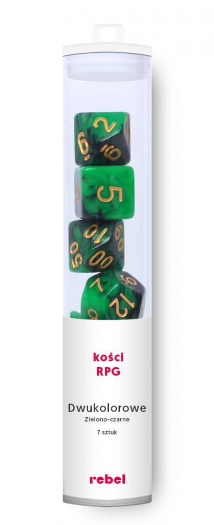Komplet kości REBEL RPG - Dwukolorowe - Zielono-czarne Komplet kości REBEL RPG - Dwukolorowe - Zielono-czarne