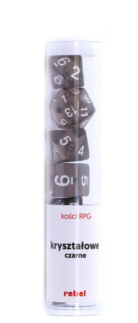 Komplet kości REBEL RPG - Kryształowe - Czarne Komplet kości REBEL RPG - Kryształowe - Czarne